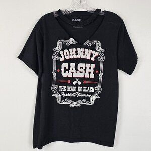 Johnny Cash T Shirt Womens Size Small The Man In Black V Neck Graphic Tee